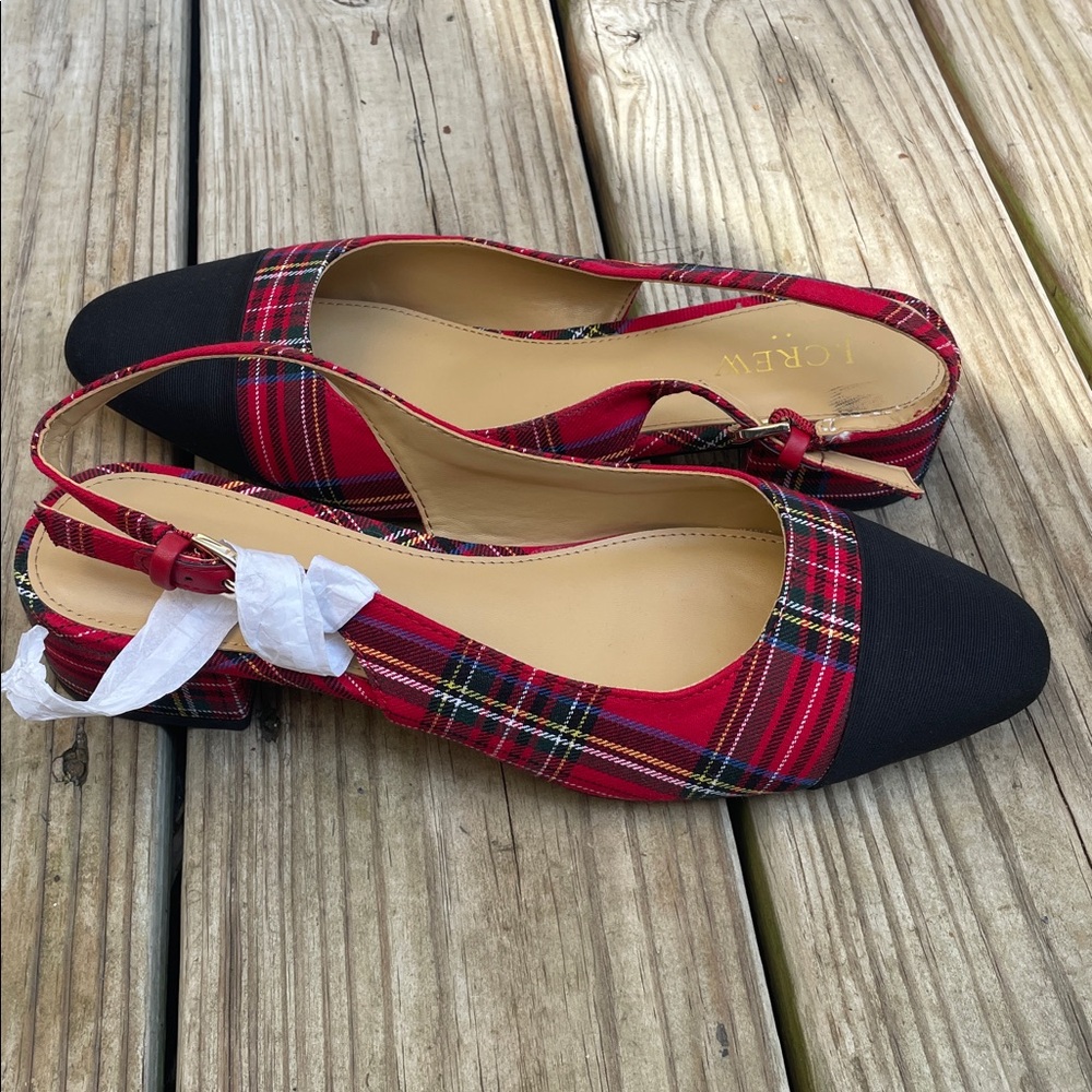 LIKE NEW: J.Crew Tartan Low-Heel Slingback Shoes Size 7.5 - Picture 5 of 13